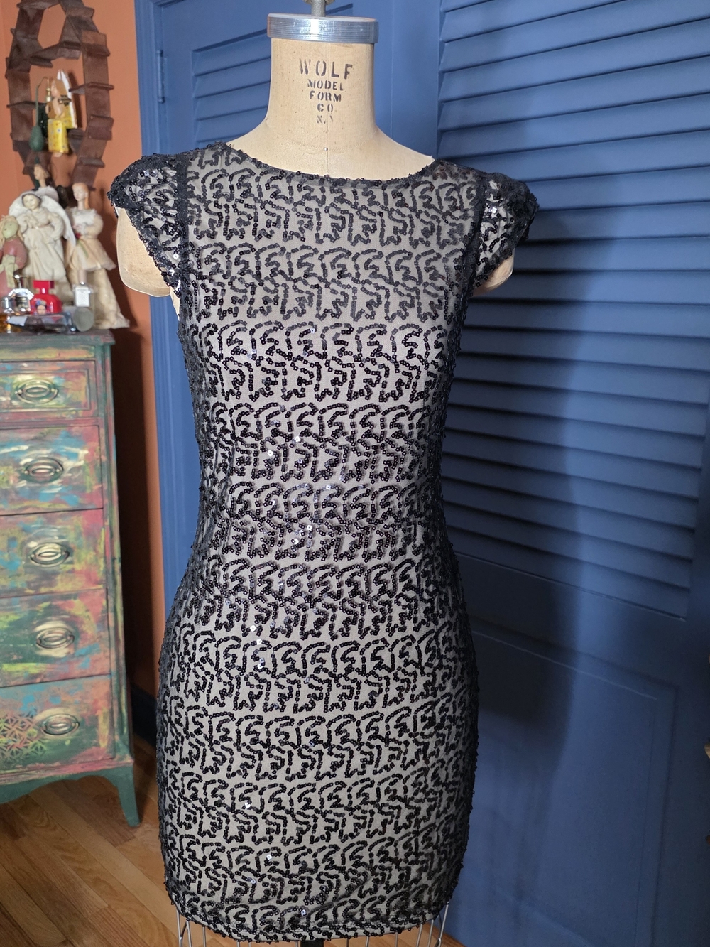 Wishes Wishes Wishes Black Sequin Cap-Sleeve Mini Dress